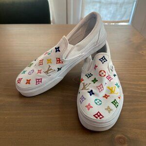 Hand Painted LV Monogram Vans - Multicolor - Size 7.5